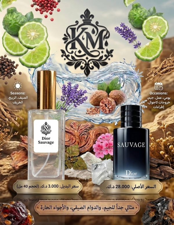 عطر كي إم سوفاج مستوحى من ديور سوفاج | تركيز اكستريت 30 % -  40مل
